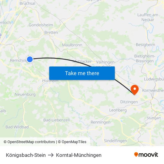 Königsbach-Stein to Korntal-Münchingen map