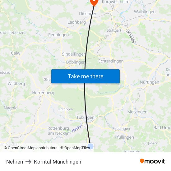 Nehren to Korntal-Münchingen map
