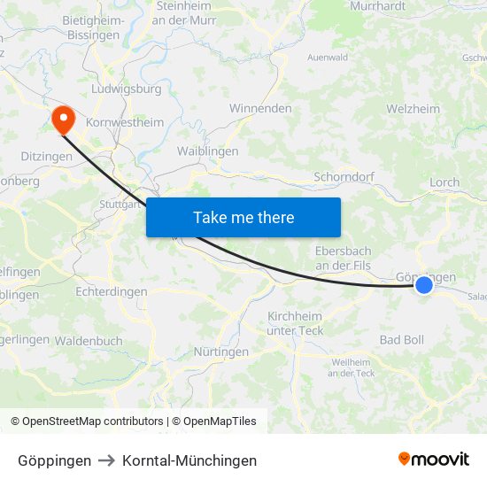 Göppingen to Korntal-Münchingen map