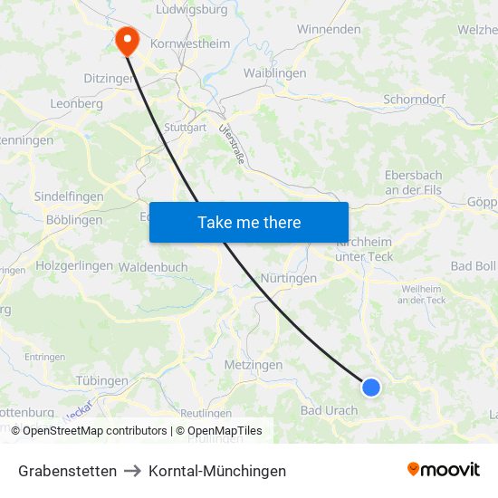 Grabenstetten to Korntal-Münchingen map