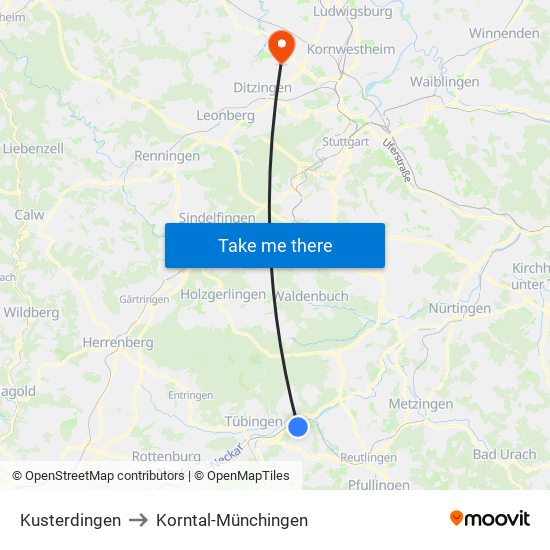 Kusterdingen to Korntal-Münchingen map