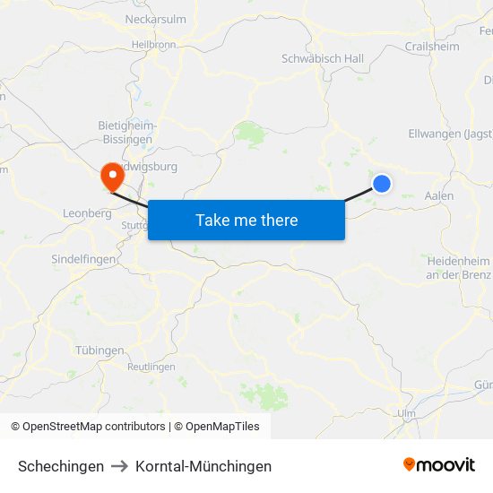 Schechingen to Korntal-Münchingen map