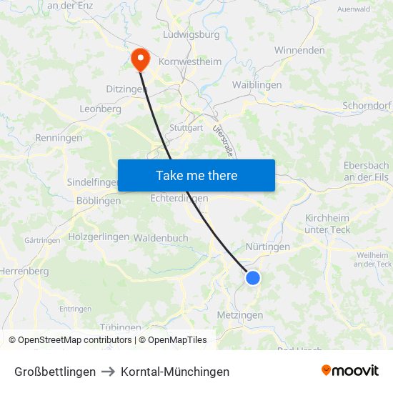 Großbettlingen to Korntal-Münchingen map