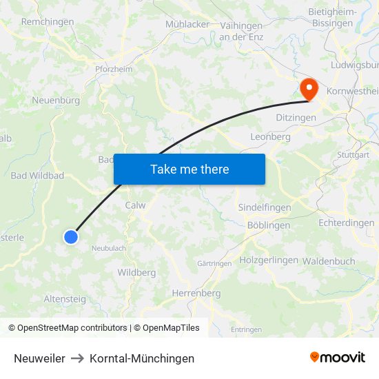 Neuweiler to Korntal-Münchingen map