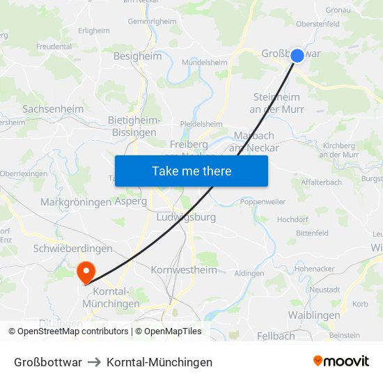 Großbottwar to Korntal-Münchingen map