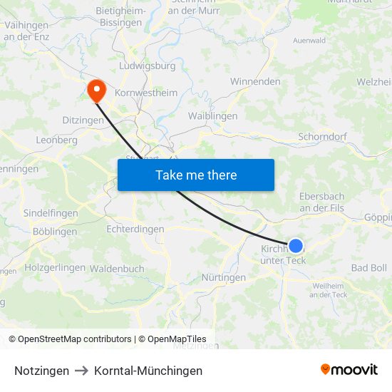 Notzingen to Korntal-Münchingen map