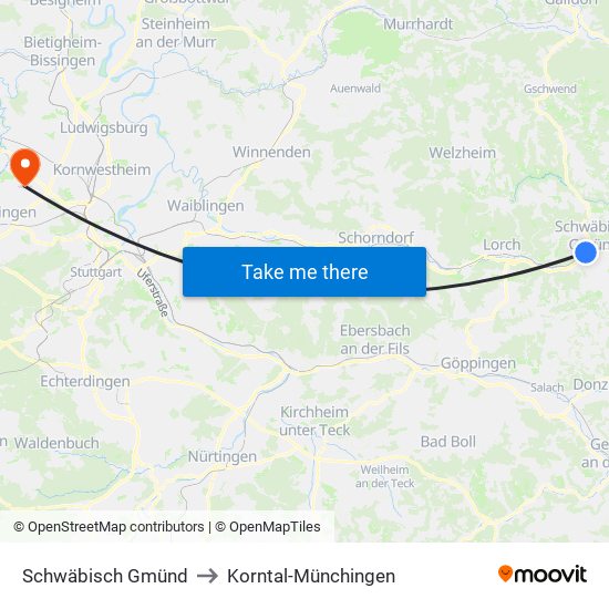 Schwäbisch Gmünd to Korntal-Münchingen map