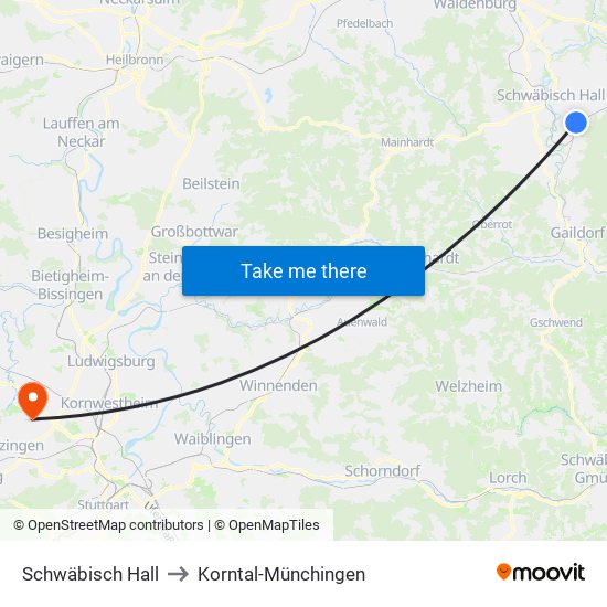 Schwäbisch Hall to Korntal-Münchingen map