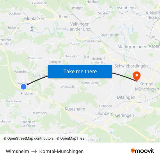 Wimsheim to Korntal-Münchingen map