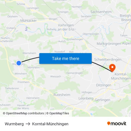 Wurmberg to Korntal-Münchingen map