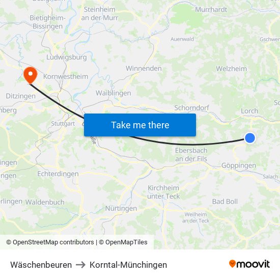 Wäschenbeuren to Korntal-Münchingen map