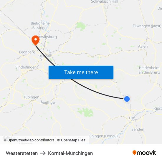Westerstetten to Korntal-Münchingen map