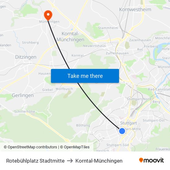 Rotebühlplatz Stadtmitte to Korntal-Münchingen map