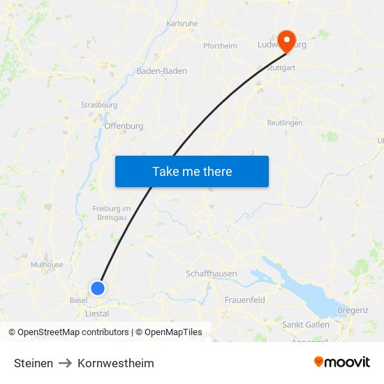 Steinen to Kornwestheim map