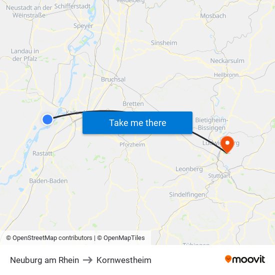 Neuburg am Rhein to Kornwestheim map