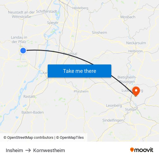 Insheim to Kornwestheim map