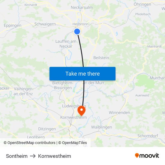 Sontheim to Kornwestheim map