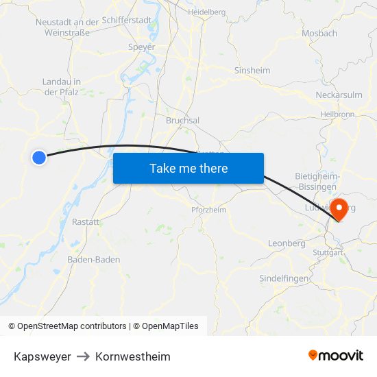 Kapsweyer to Kornwestheim map