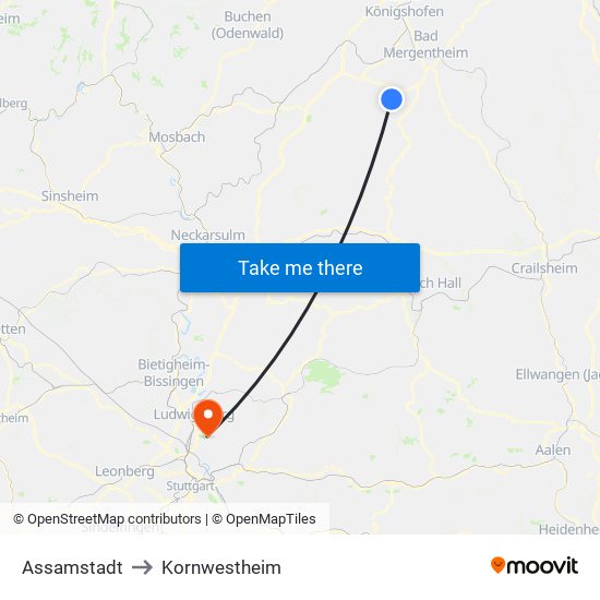 Assamstadt to Kornwestheim map