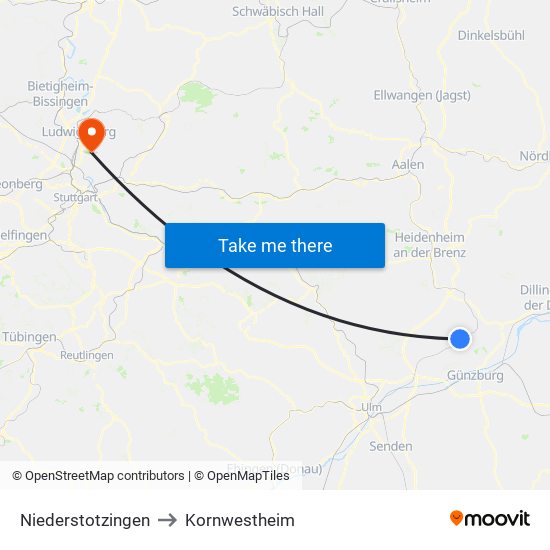 Niederstotzingen to Kornwestheim map