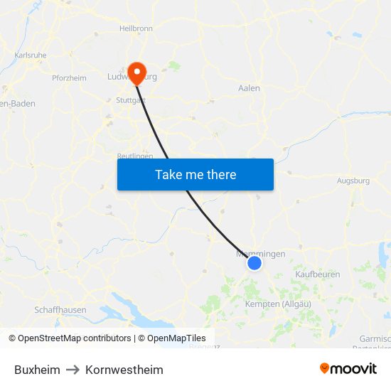 Buxheim to Kornwestheim map
