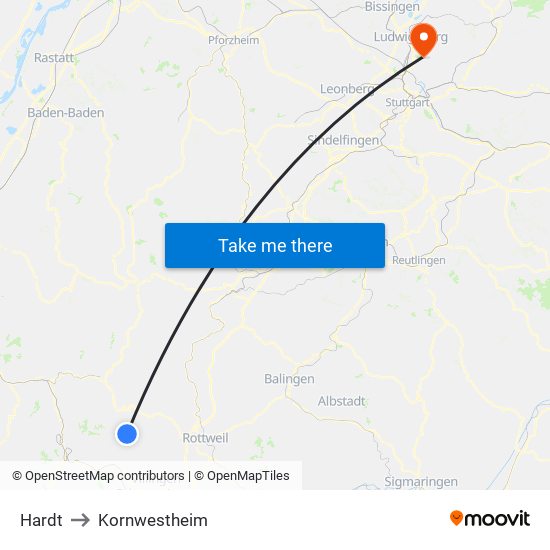 Hardt to Kornwestheim map