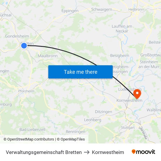 Verwaltungsgemeinschaft Bretten to Kornwestheim map