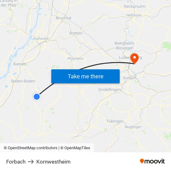 Forbach to Kornwestheim map