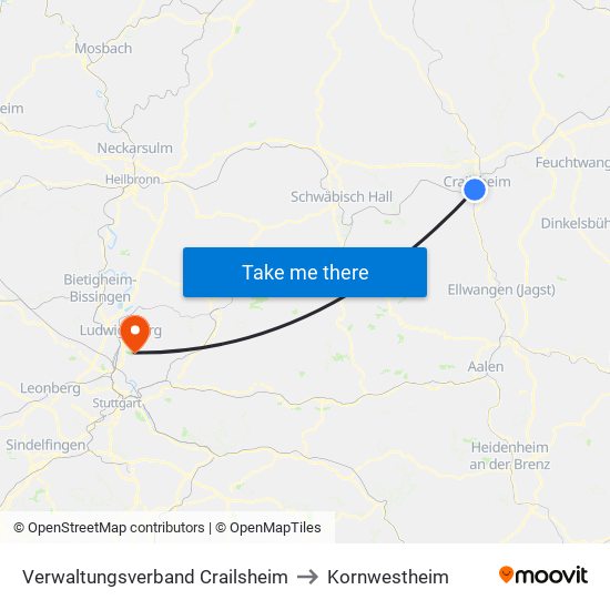 Verwaltungsverband Crailsheim to Kornwestheim map