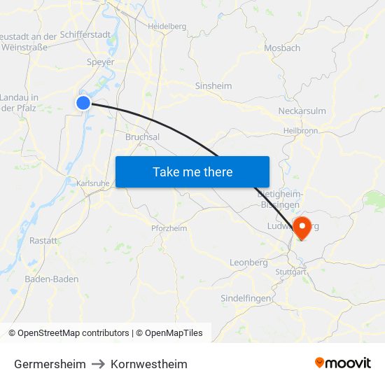 Germersheim to Kornwestheim map