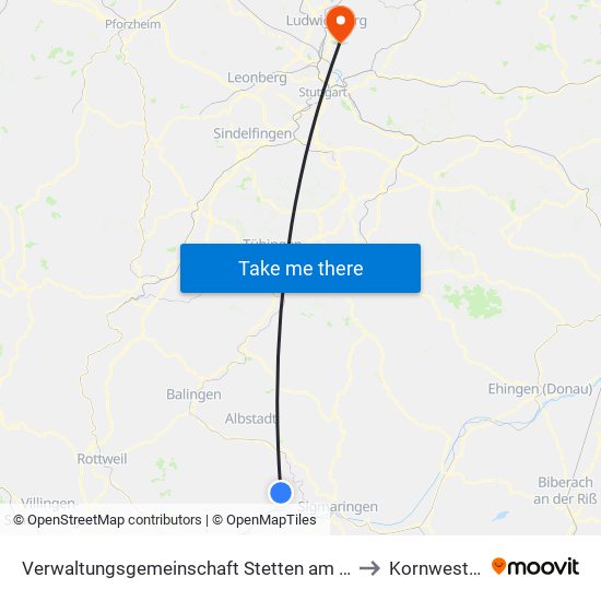 Verwaltungsgemeinschaft Stetten am Kalten Markt to Kornwestheim map