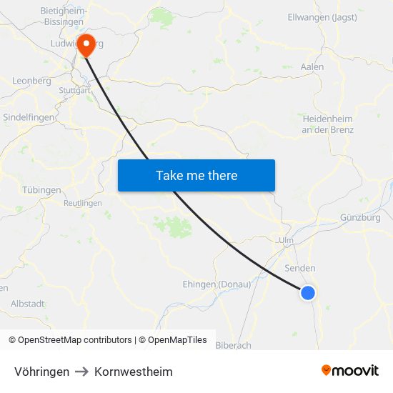 Vöhringen to Kornwestheim map