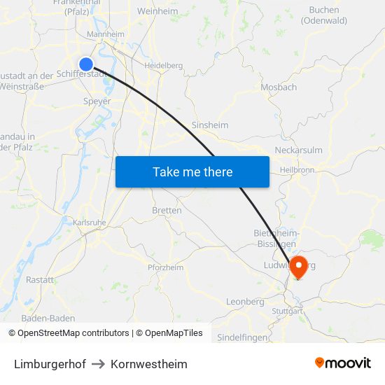 Limburgerhof to Kornwestheim map
