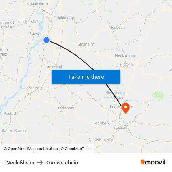 Neulußheim to Kornwestheim map