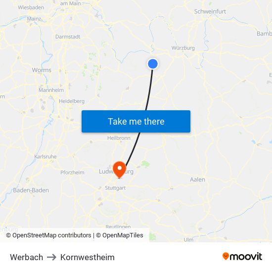Werbach to Kornwestheim map