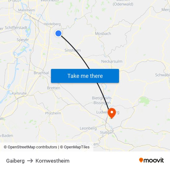 Gaiberg to Kornwestheim map