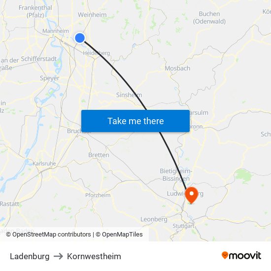 Ladenburg to Kornwestheim map