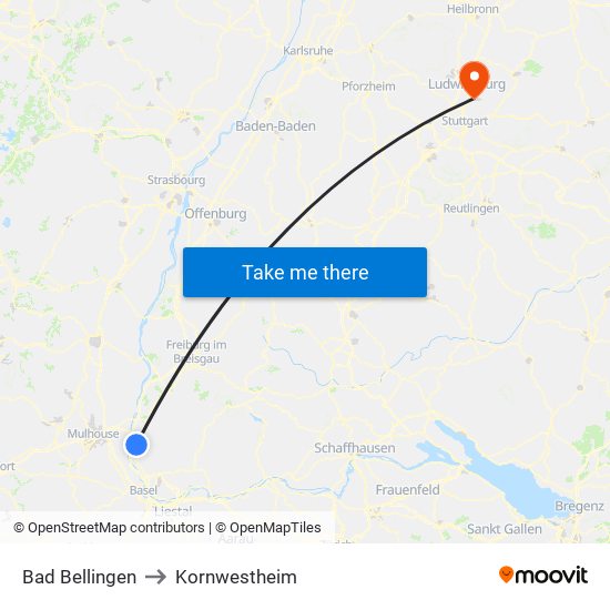 Bad Bellingen to Kornwestheim map