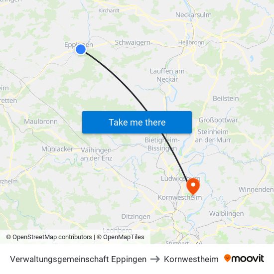 Verwaltungsgemeinschaft Eppingen to Kornwestheim map