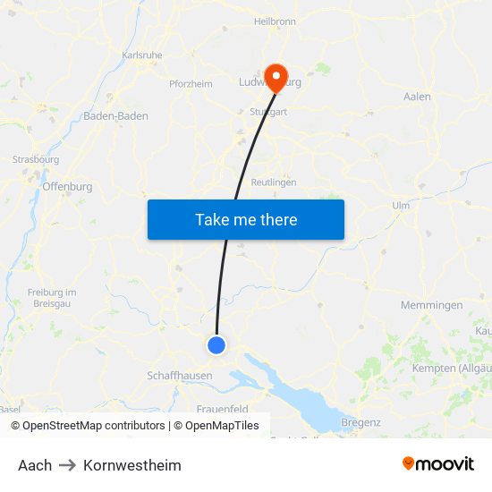 Aach to Kornwestheim map