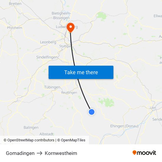 Gomadingen to Kornwestheim map