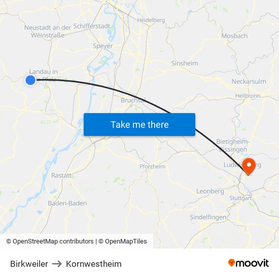 Birkweiler to Kornwestheim map