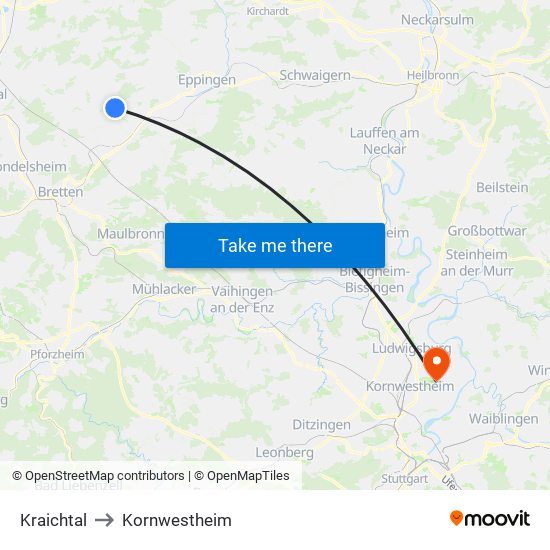 Kraichtal to Kornwestheim map