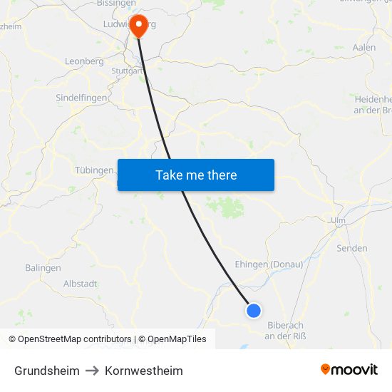 Grundsheim to Kornwestheim map