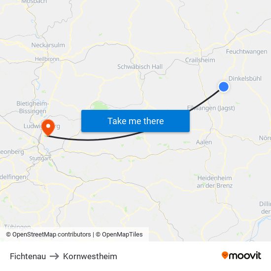 Fichtenau to Kornwestheim map