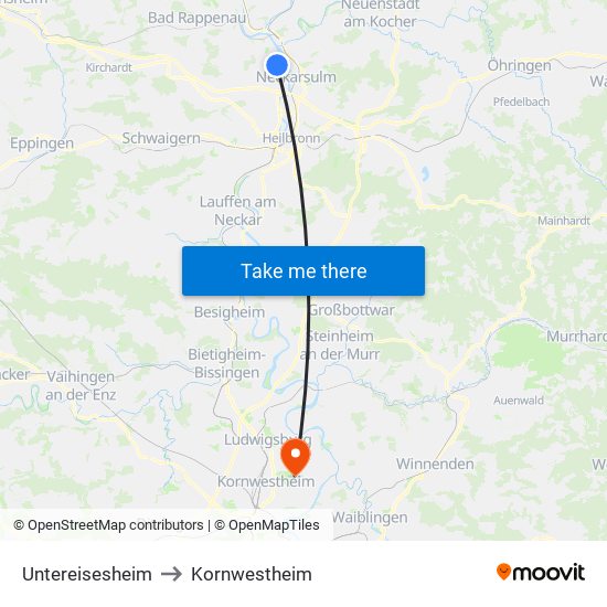 Untereisesheim to Kornwestheim map