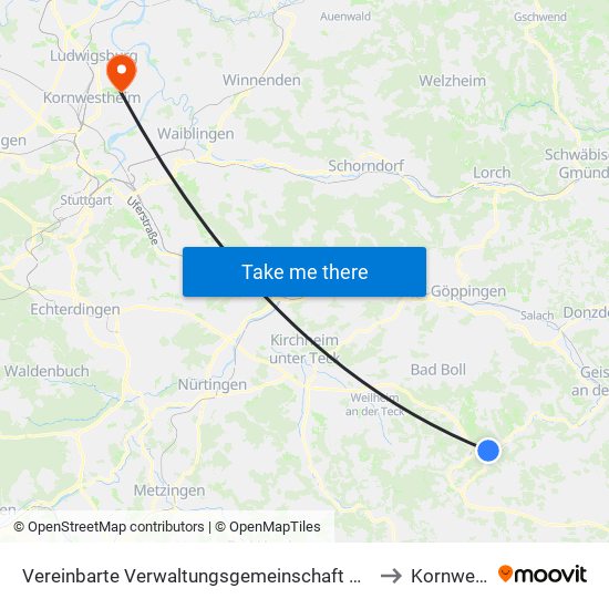 Vereinbarte Verwaltungsgemeinschaft Der Gemeinde Deggingen to Kornwestheim map