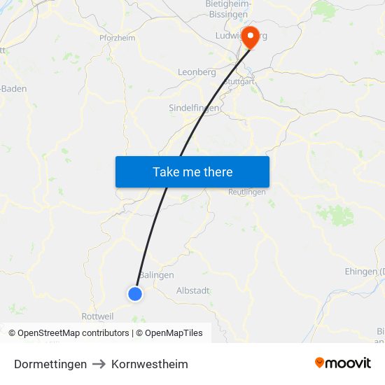 Dormettingen to Kornwestheim map