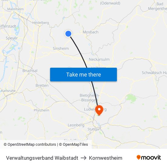 Verwaltungsverband Waibstadt to Kornwestheim map