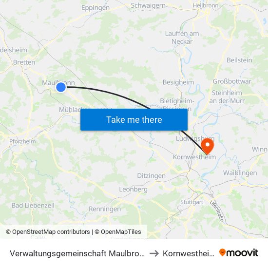 Verwaltungsgemeinschaft Maulbronn to Kornwestheim map
